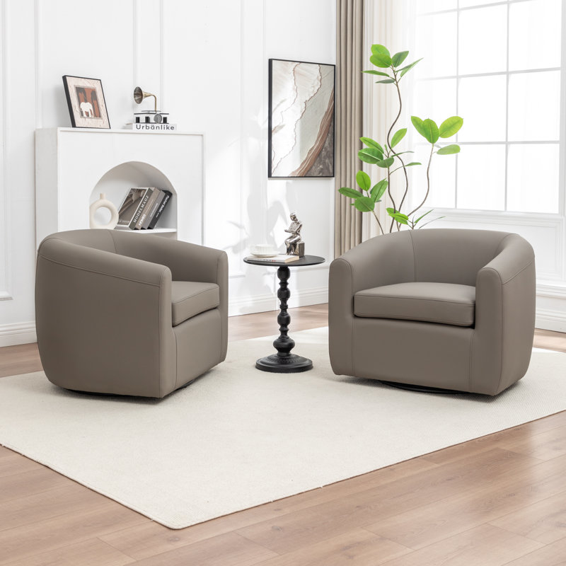 Morre Upholstered Swivel Barrel Chair, Gray
