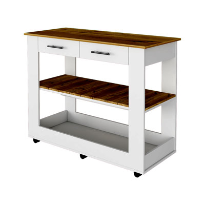 Brooklyn 46 Kitchen Island, Two Shelves, Two Drawers