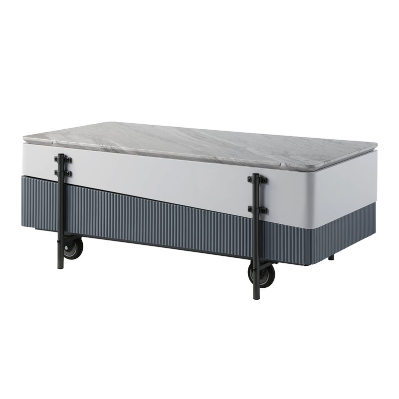Grey And White Rectangular Coffee Table With Surface Spacious Storage Option Liftable Upper Area