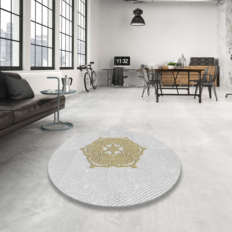 Tapis doré / blanc Power Loom, Rond 3 pi