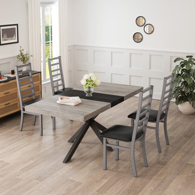 Retro Rectangular Stretch Dining Table, Black/wood