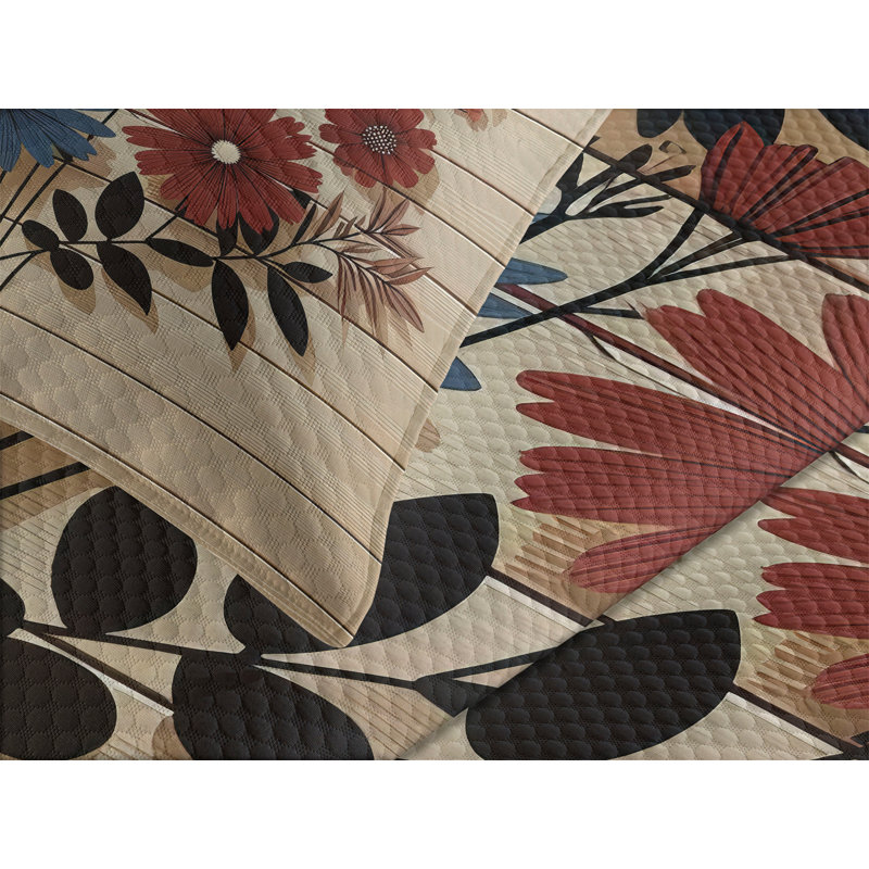 Polyester Floral Coverlet, King Coverlet / Bedspread + 2 Standard Shams