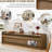 70 - 79 Inch Tv Stand With 4 Space: Tempered Glass, Led Lighting, Charging 4 Drawer Design: Ports, Led, Walnut Finish-1167574868