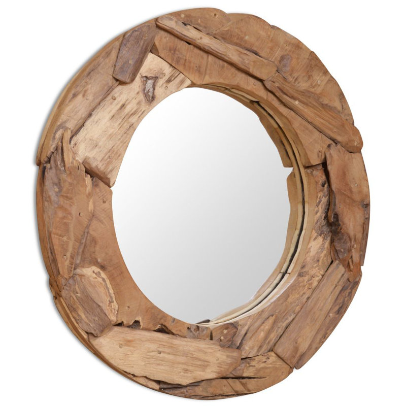 Caroline Wood Flat Wall Mirror, 80cm H x 80cm W