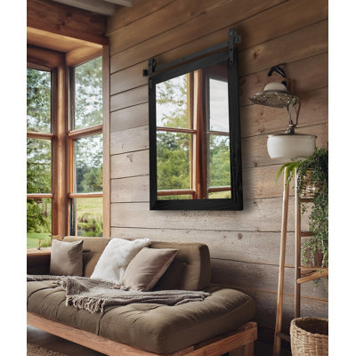 Rayne Mirrors Ozark Hardwood Mirror With Steel Barn Door Rail