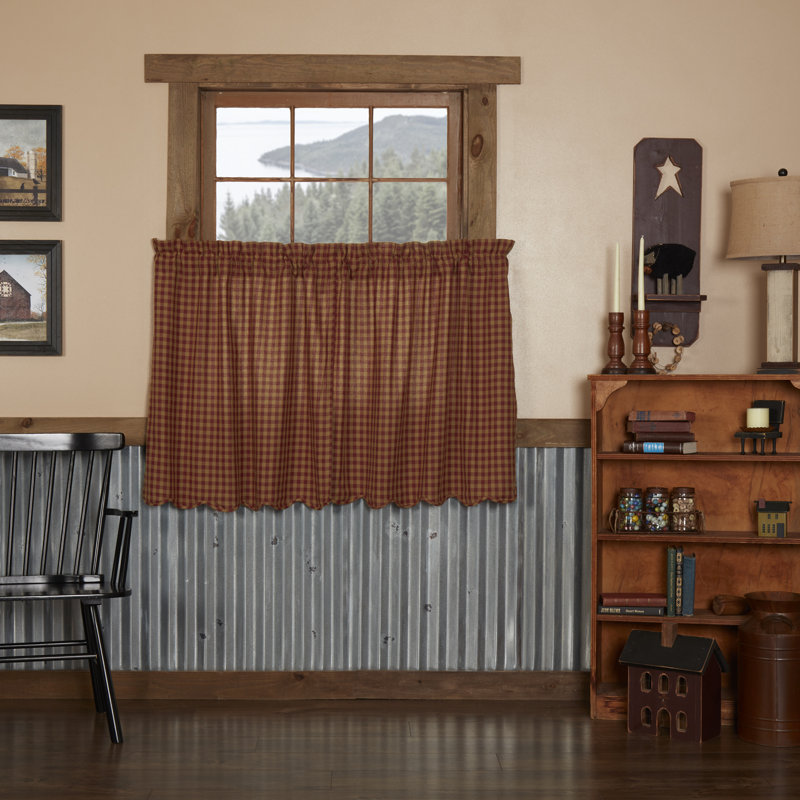 Addie Cotton Checkered Scalloped Cafe Curtain