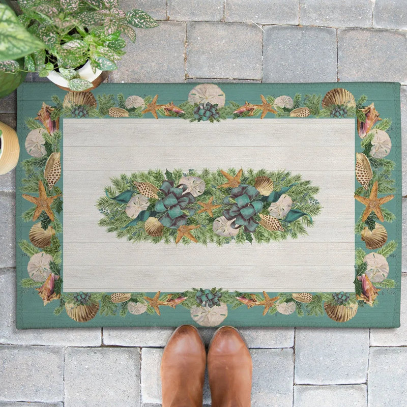 Christmas by the Sea Green and Beige Outdoor Door Mat