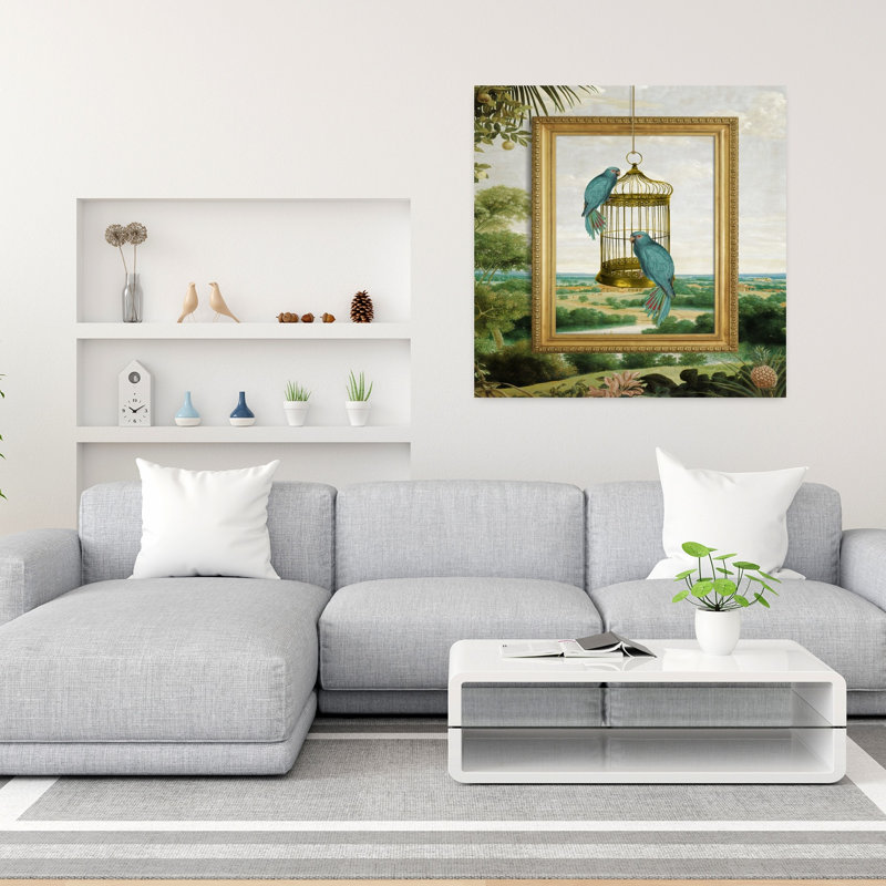 Art contemporain, paysage abstrait, oiseau, paysage, H 36 po x l 36 po