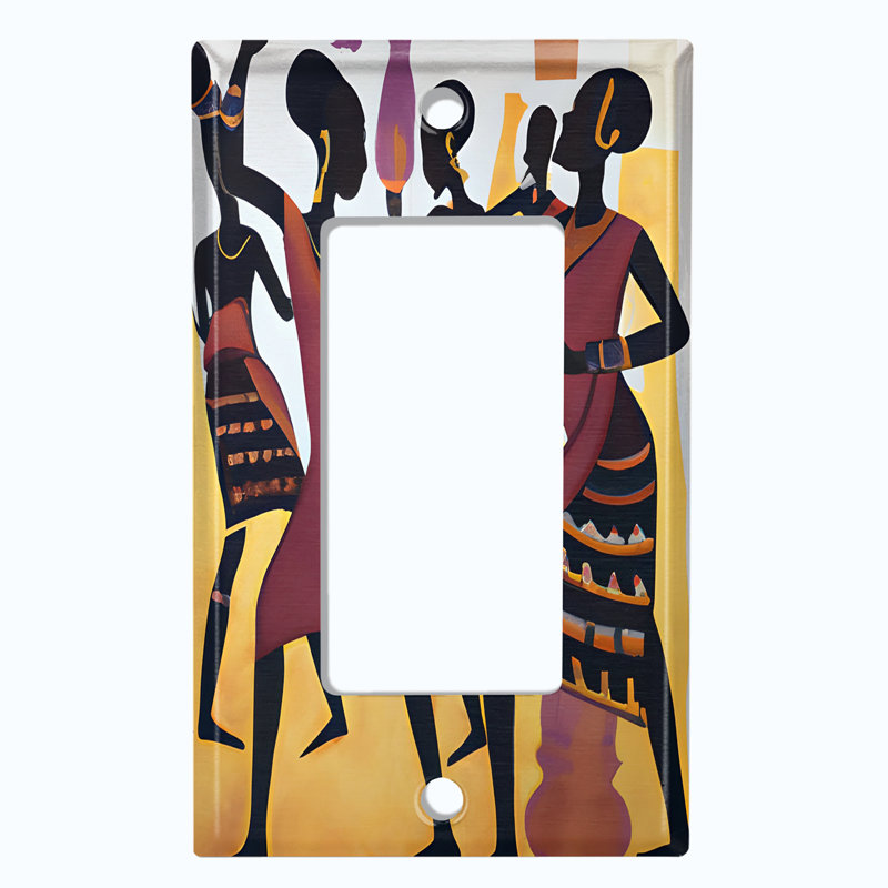 Native African Culture Women Beige Copper Rust Patina Teal Print 1 - Gang Toggle Light Switch Standard Wall Plate