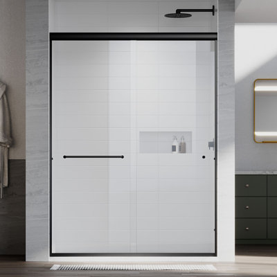 UKD07N Countess 56 to 60 in. x 60 in. H Semi-Frameless Double Sliding Shower Door in Matte Black with 1/4 in. (6.35mm) Clear Glass