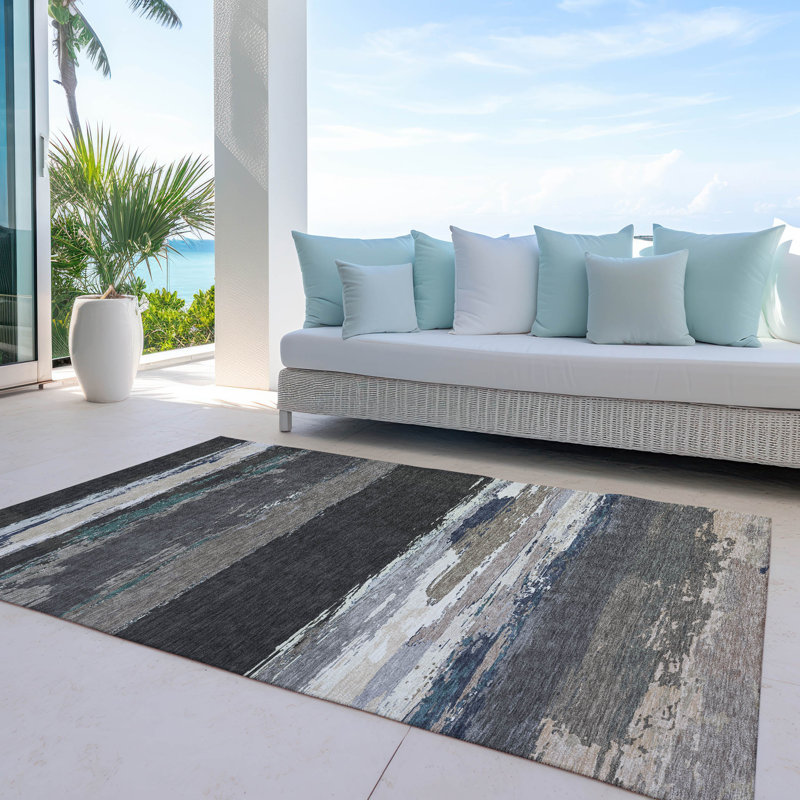 Nomaria Black Washable Indoor-Outdoor Rug - , 3' x 5'