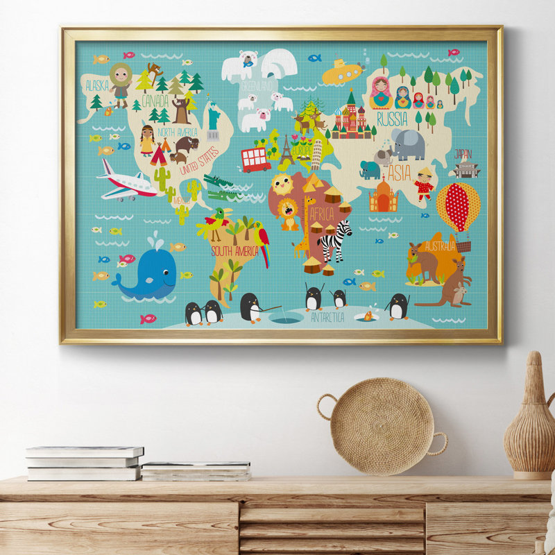 " Children's World Map ", Gold, 30.5" H x 42.5" W x 1" D