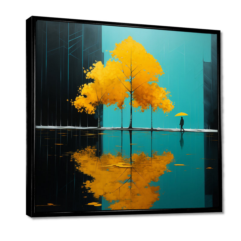 Dan - paysage abstrait, art mural, Toile avec cadre flottant noir, H 16 po x l 16 po x P 1 po
