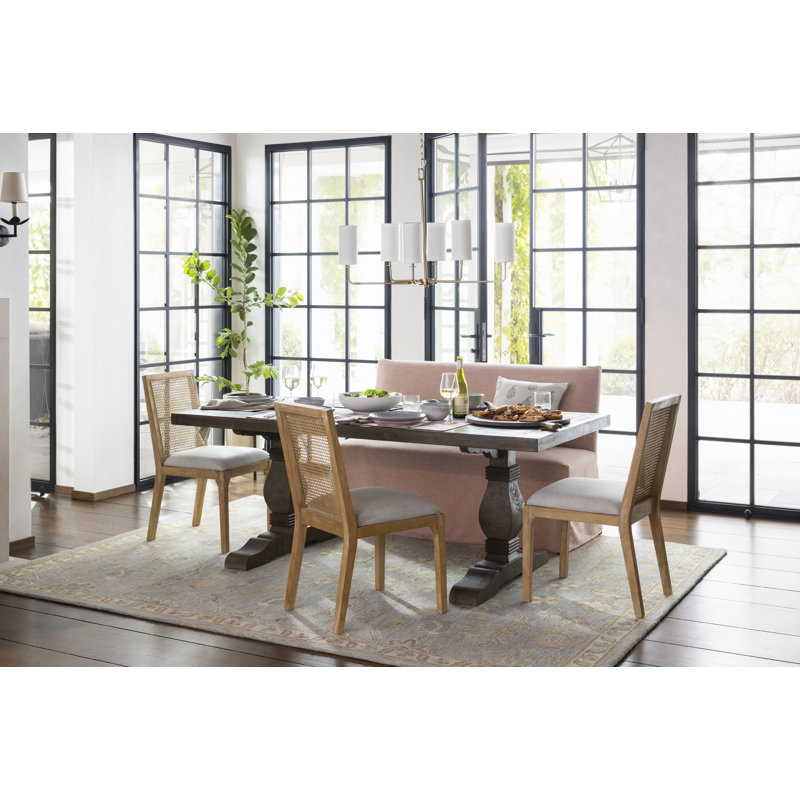 Brown Upholstered Wood and Cane Side Chair