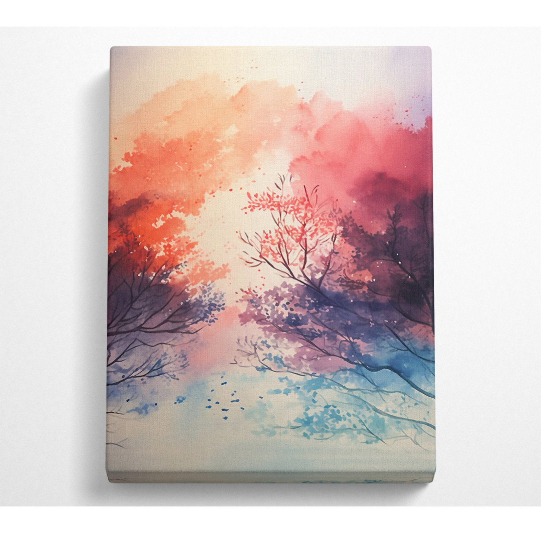 Sonnenuntergang Wald Aquarell - Leinwand Kunstdrucke