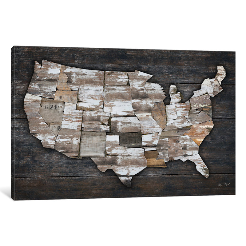 «USA Map II», impression sur toile, H 18 po x l 26 po x P 1,5 po, Toile tendue, Pas de tapis