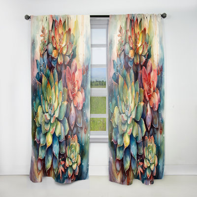 Green Red Cactus Scenery IV - Floral Velvet Curtain - 1 Panel