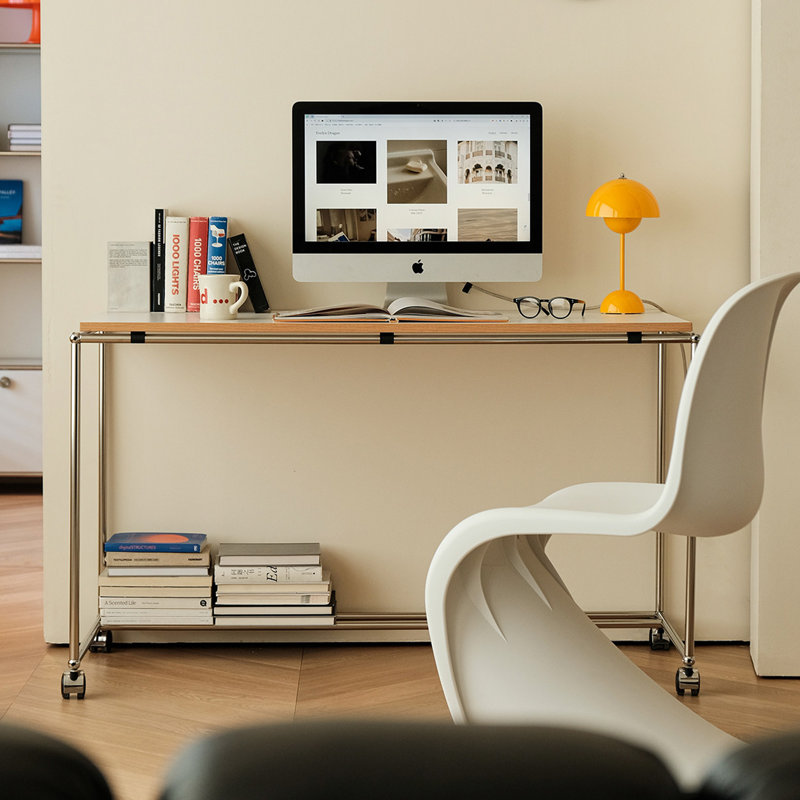 Modern Minimalist Mobile Rectangular Desk, 28.54" H x 47.24" W x 21.65" D