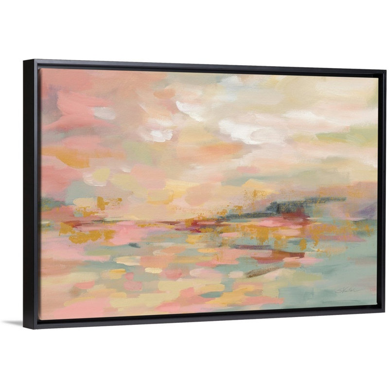" Pink Waves ", Floater Framed Print, 22" H x 32" W, Black
