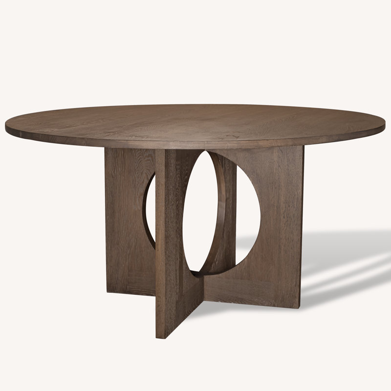 Solid Oak Wood Curved Base Dining Table with Seating for 6