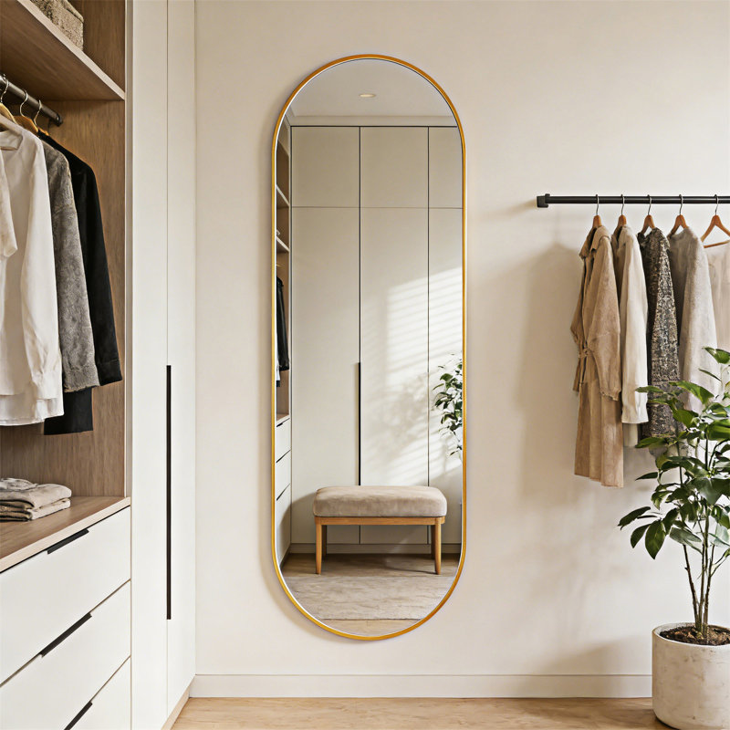 Oval Full-Length Mirror Wall-Mounted Body Mirror, Gold