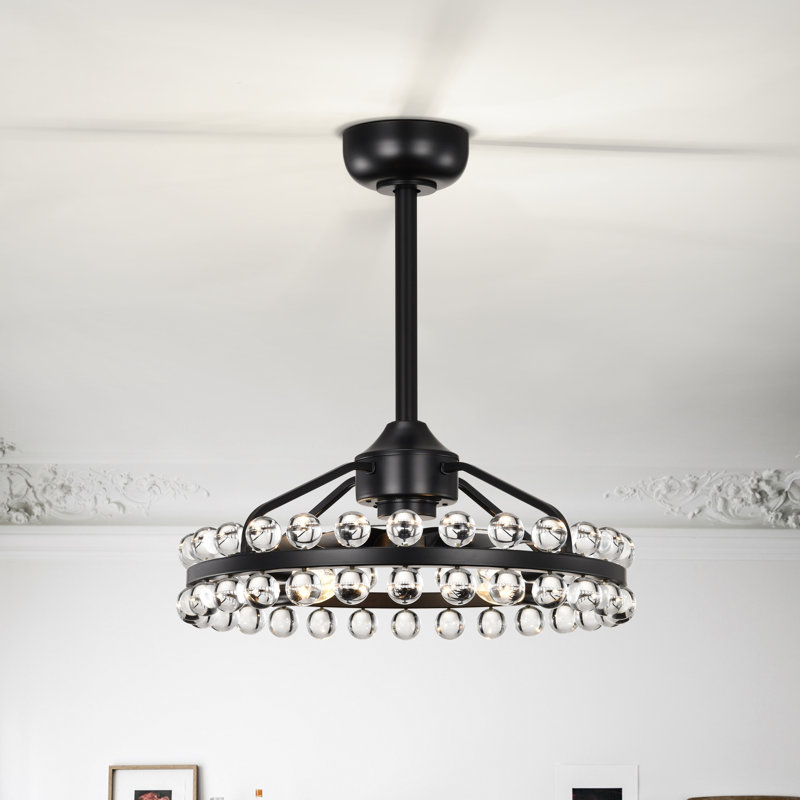 Jackeline 18.9 "Modern Remote Control Reversible Brushed Brass/Brushed Nickel /Matte Black + Clear Crystal Lower Rod Mount Flush Mount Ceiling Fan with Living Room/Bedroom Lighting Kit