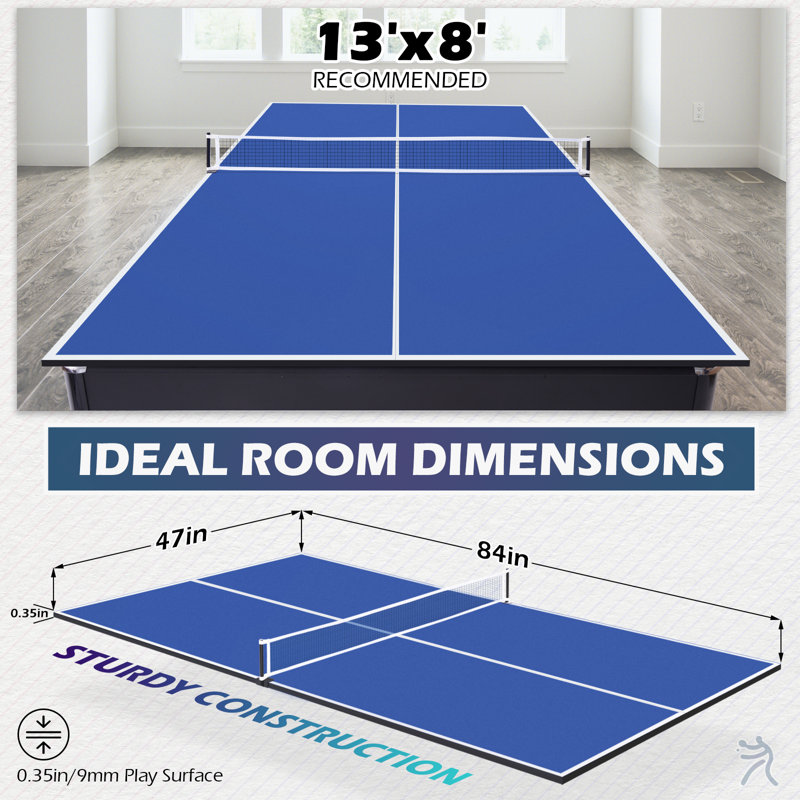 RayChee 84" Ping Pong Table Top, Table Tennis Conversion Top with Net & Premium Foam Padding, Blue