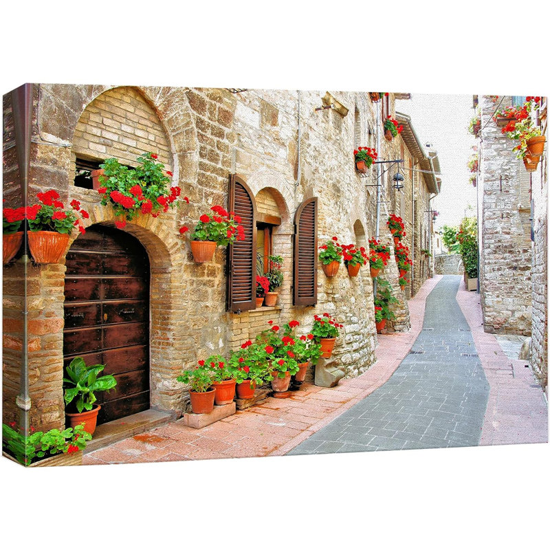 Italian Village Street Floral Canvas Print in 12" x 18"
