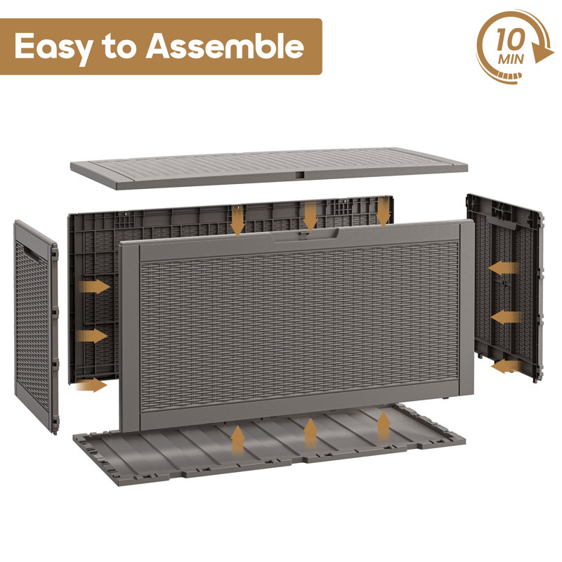 Boîte de rangement multifonctionnelle en résine 120 gallons - Rangement extérieur verrouillable avec support de couvercle hydraulique