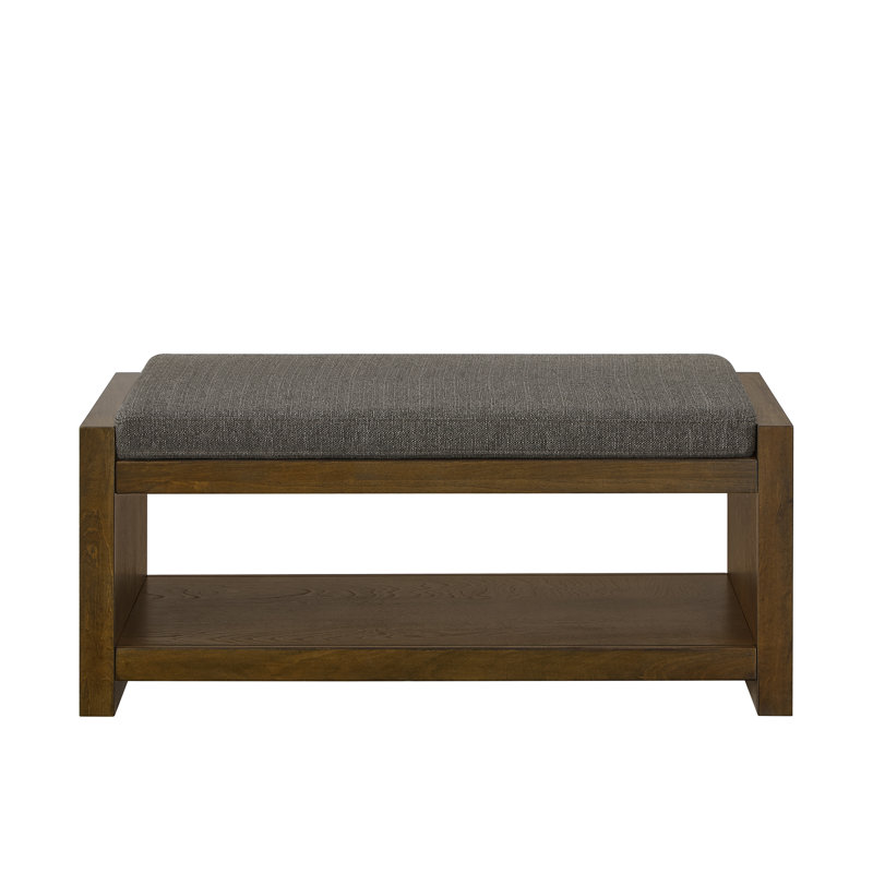 2-Seat 40 Inch Storage Accent Bench, Entryway and Bedroom Seating with Lower Shoe Rack Shelf, Linen Upholstery, Removable Cushion, Granite