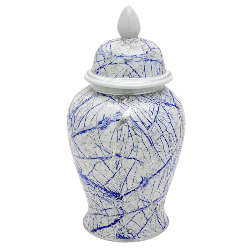 Timeless Chinese Temple Jar, Blue/Silver, 18"