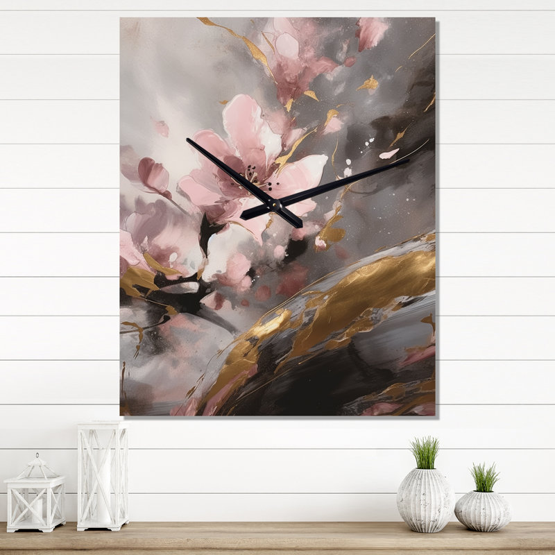 Jaleon - Horloge murale surdimensionnée cerisier en fleurs, H 32 po x l 16 po x P 1 po