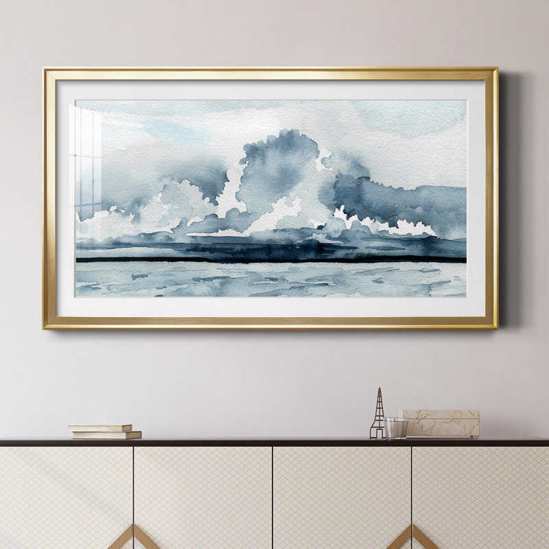 Passing Rain Storm II - peinture encadrée, H 22,5 po x l 42,5 po x P 1,5 po, Papier encadré doré, Blanc
