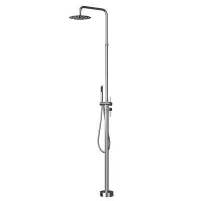 86'' H Stainless Steel Freestanding Height Adjustable Outdoor Shower With Handheld Shower