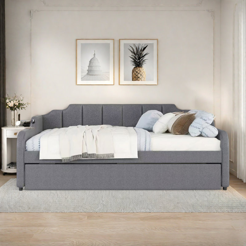 Upholstery Daybed With Trundle And Usb Charging Design
