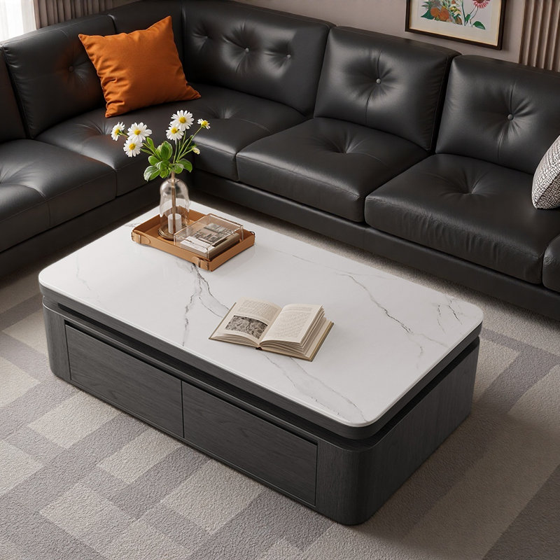 Table basse avec tiroirs Modern Rockboard, H 19,7 po x l 55,1 po x P 31,5 po, Blanc, Gris