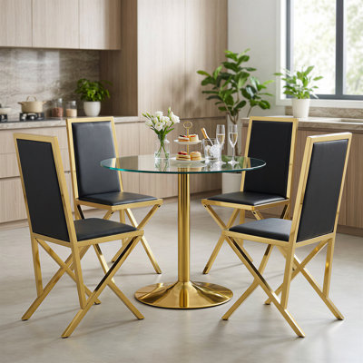 Alcester 5-Piece Round Tempered Glass Top Pedestal Dining Set