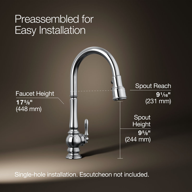 Artifacts® Touchless Pull Down Kitchen Sink Faucet with Three-Function Sprayhead, Polished Chrome