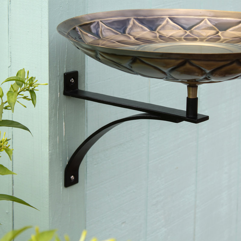 African Sunflower Birdbath with Wall Mount Bracket, Antique Brass