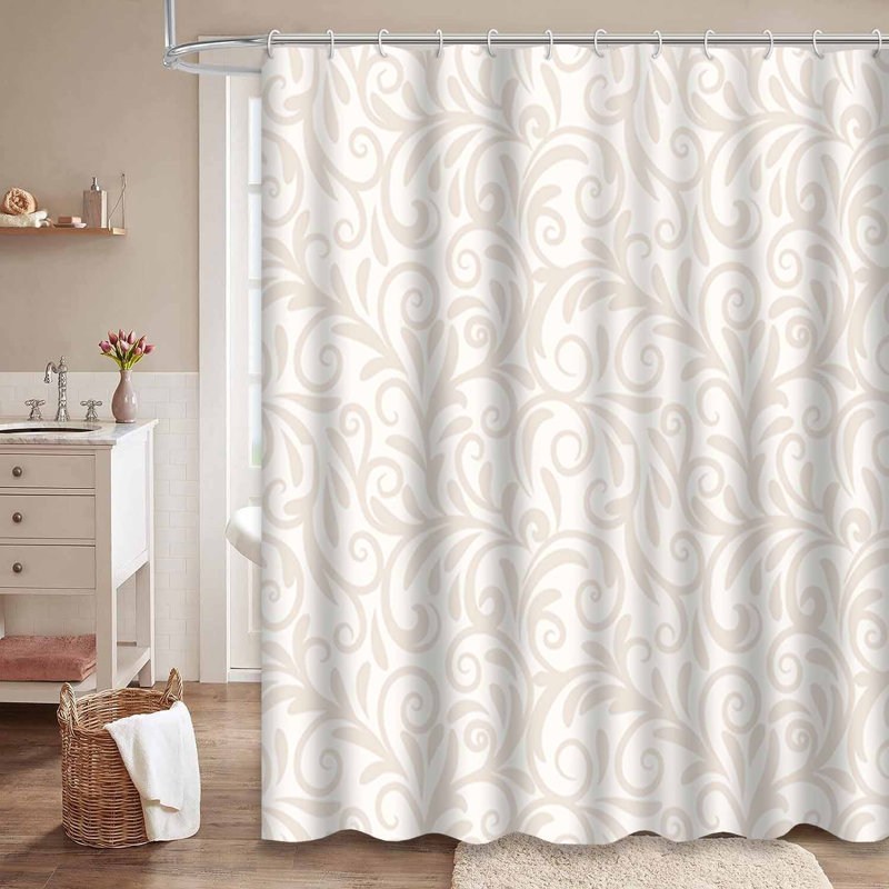 Rideau de douche beige sans couture de style baroque avec 12 crochets, L 72 po x l 84 po