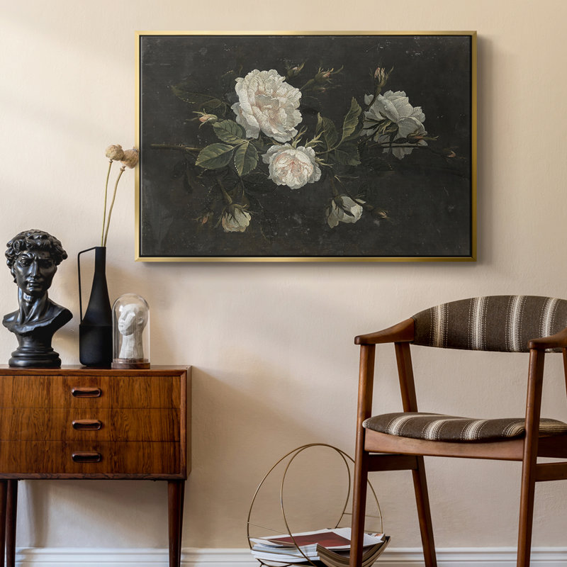 Botanique rétro - XXI, Toile avec cadre flottant or, H 17 po x l 25 po x P 2 po