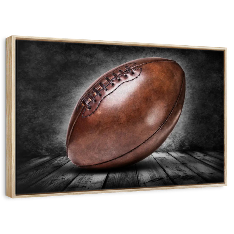 Football rétro grunge, Cadre flottant en bois naturel, 31 po x 21 po