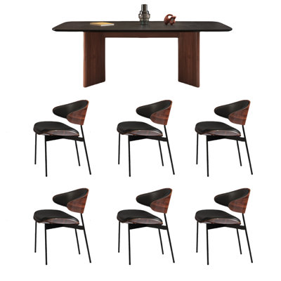 Black rock plate dining table and chair set