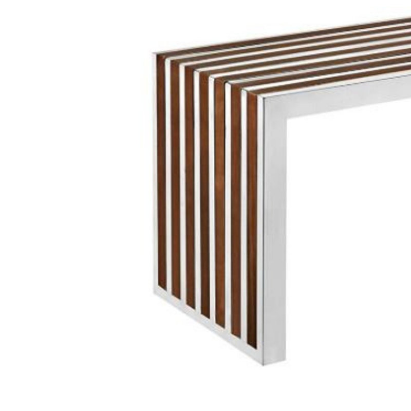 Modern Walnut Wood Bench with Stainless Steel Base – Entryway, Bedroom, or Living Room Seating, 17" H x 48" W x 16"  D