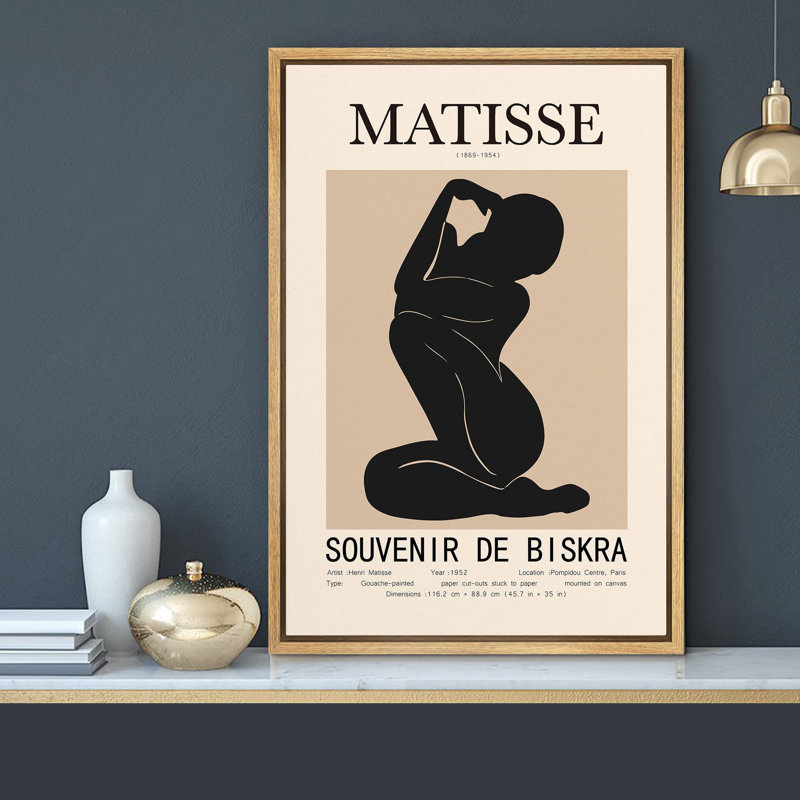 Oeuvre classique "Henri Matisse noir et brun clair abstrait, formes de gens minimalistes" sur, Naturel, H 24 po x l 16 po
