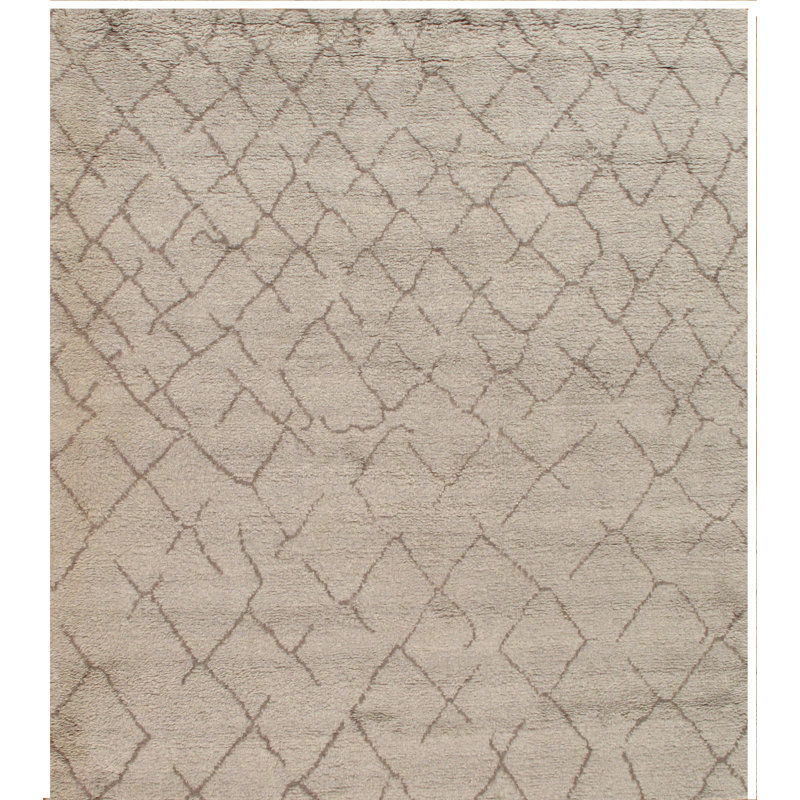Hand-Knotted Gray Wool 9' x 12' Rectangular Area Rug