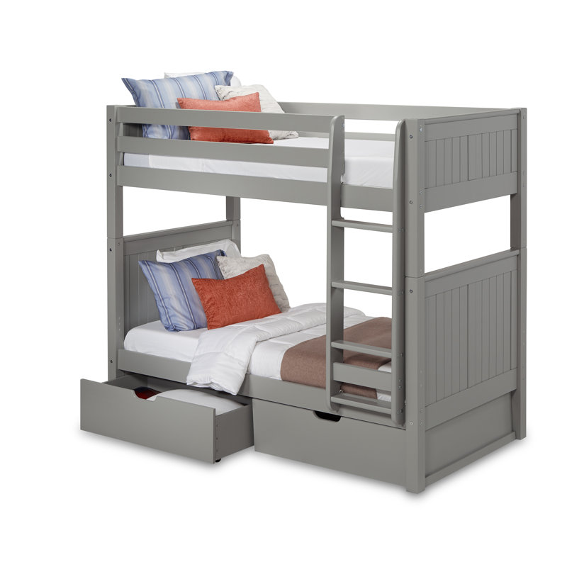 Lit superposé simple au-dessus de simple en bois massif Friedemar, Gris
