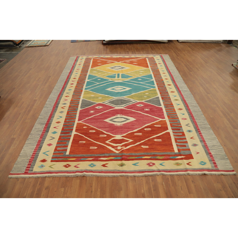 Tapis géométrique tissé à la main Kilim 9 x 13