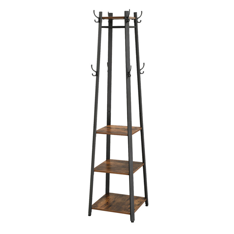 Clary Freestanding 8 - Hook Coat Rack, Black/Rustic Brown
