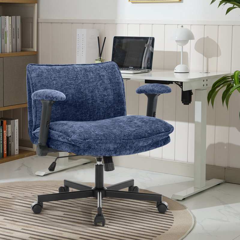 26" Wide Teddy Velvet Criss Cross Office Chair with Wheels, Cross-Legged Desk Chair with Flip-Up Height Adjustable Arms, Lumbar Support, Swivel Vanity Chair for Home Office, Bedroom, Study, 350 lbs